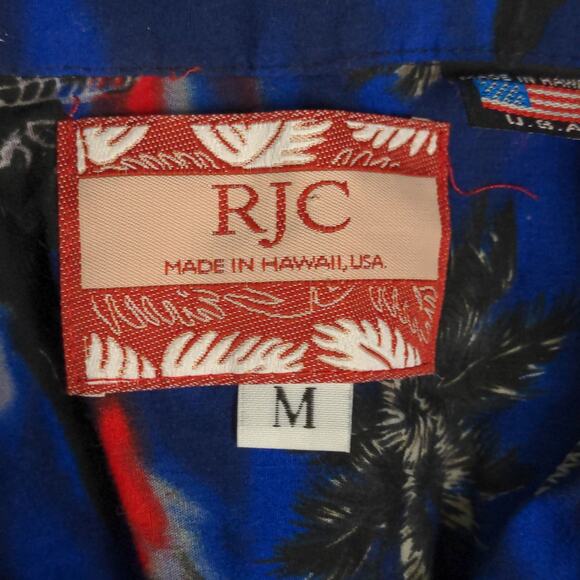 RJC Hawaiian Shirt Aloha Palm Trees Volcano Mountains Tropical Short Sleeves M - Picture 6 of 7